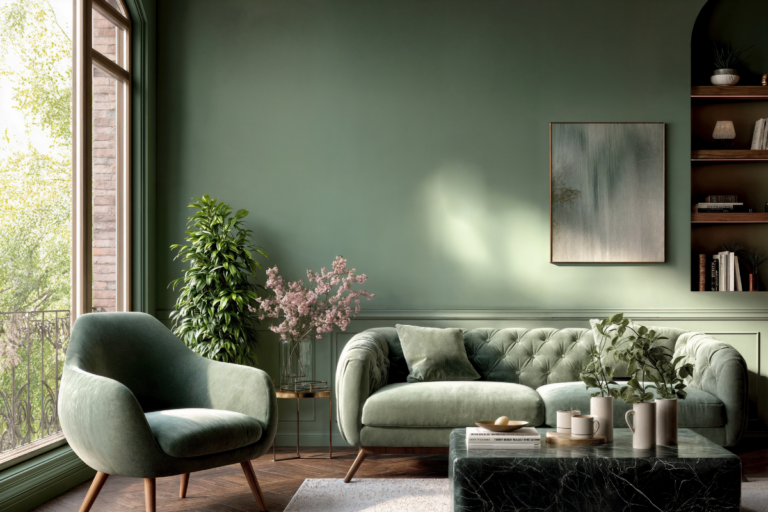 Professional interior painters preparing a living room in Victoria BC